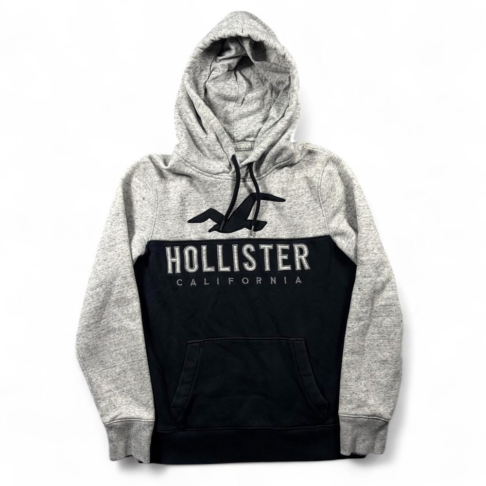 Hollister California Grey Blue Colorblock Logo Hoodie Y2K XS